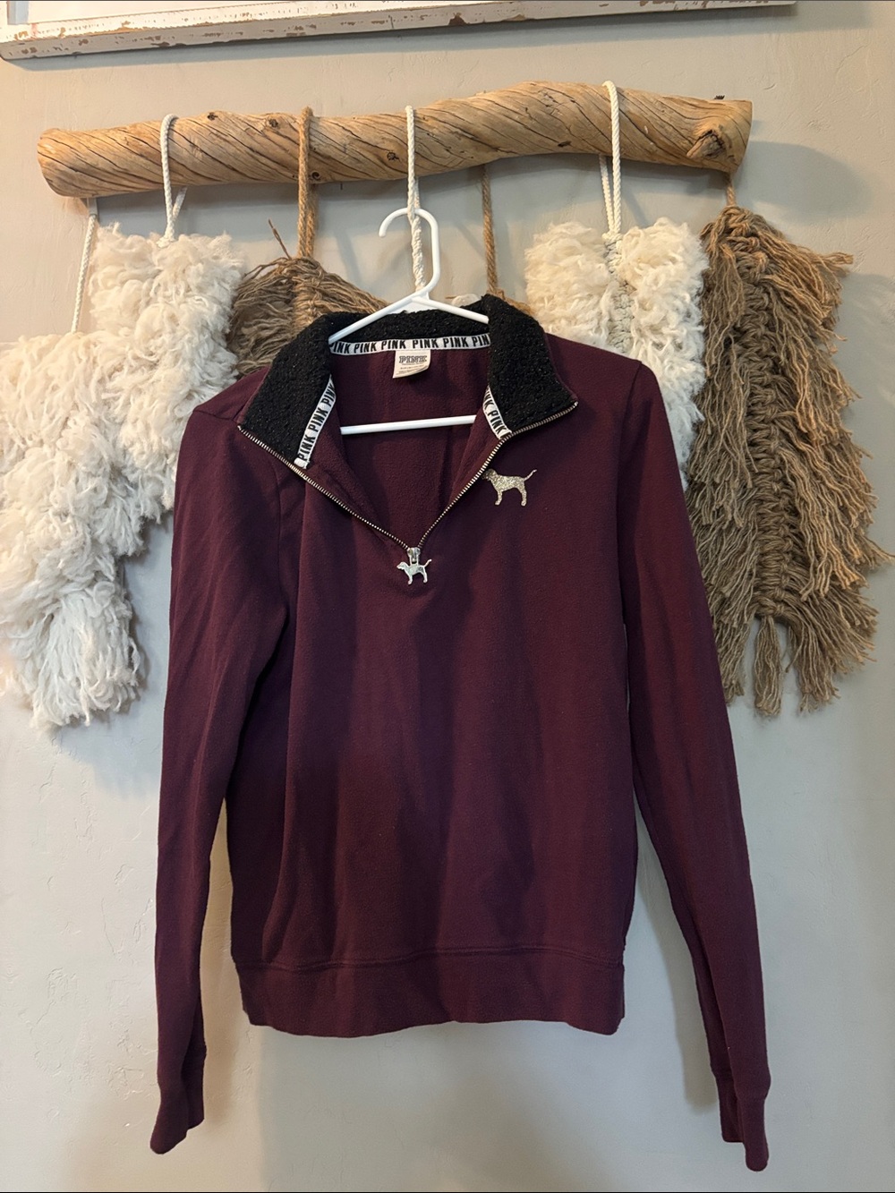 PINK Victoria's Secret Plum Half-Zip with Black Sherpa Collar